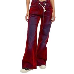 Ottolinger Red Velvet Double Fold Wide leg Jeans size L Unisex Cotton blend